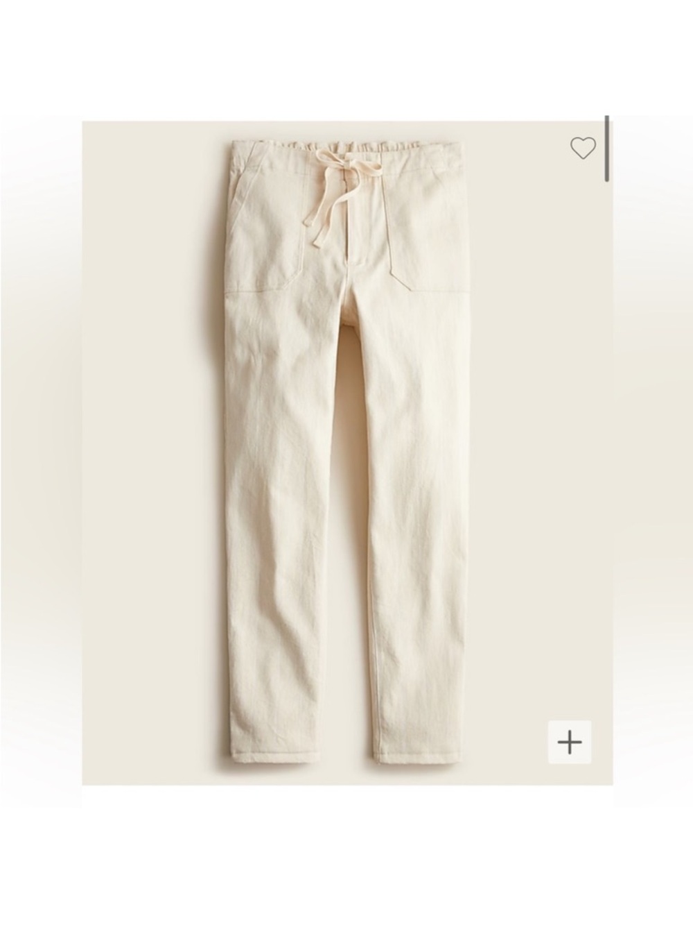 J. Crew High Waist, Tie-Waist Camp Pant in Cream Denim Stripe. Size M.
